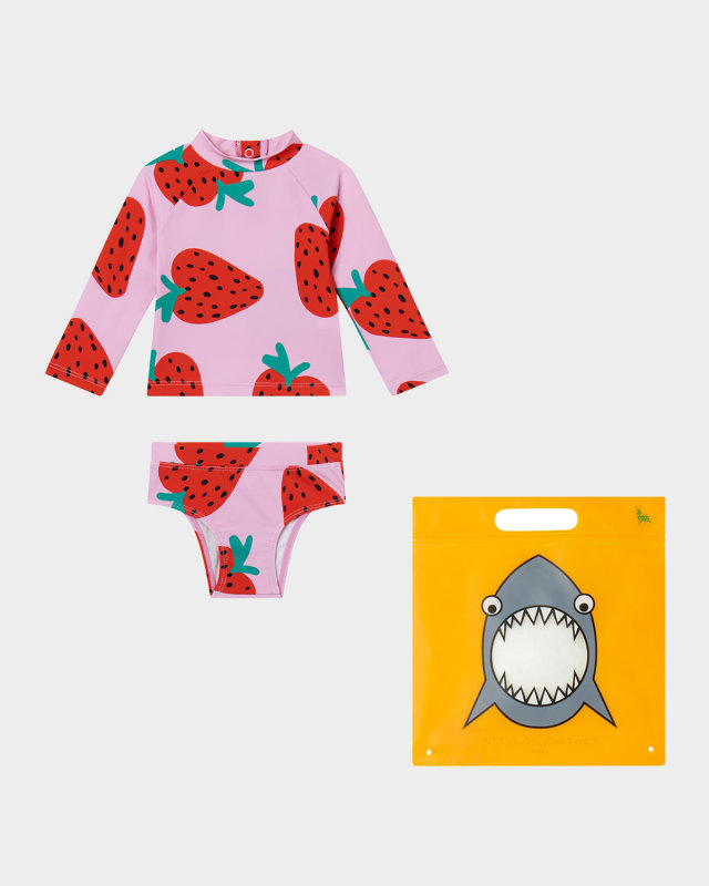 Girl's Strawberry-Print Swim Set, Size 12M-36